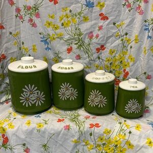 Vintage Kromex Daisy Green Floral Canister Set